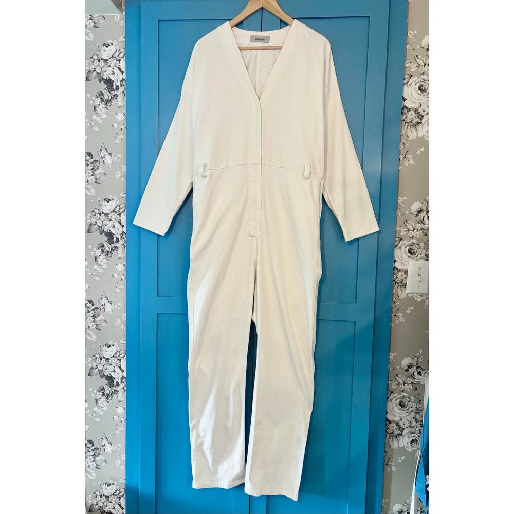 Rachel Comey $450 White Glitch Denim Coveralls Jumpsuit (Made in USA)- 8 Medium